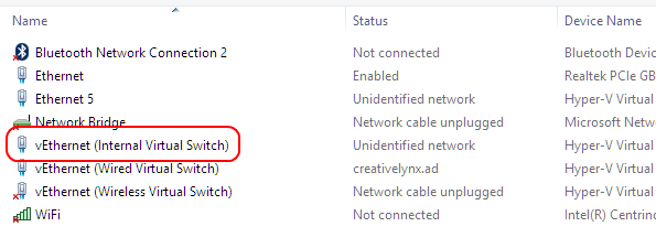 Network Connections - vEthernet (Internal Virtual Switch)
