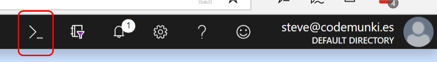 Azure toolbar with CLI icon circled red